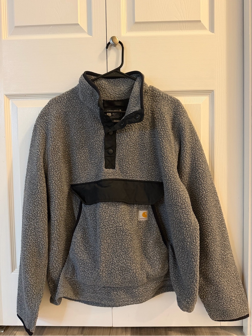 Carhartt Men’s Gray Sherpa Zip-Up Pullover with Black Trim